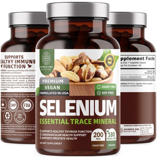 [BRSWYFT2CB6BA2DG] N1N Premium Pure Selenium [200MCG, Max Absorption] Essential Trace Mineral to Support Immunity and Prostate Function, 180 Veg Caps