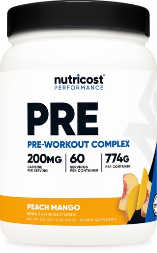 [BRSROHACCVYAAAI7] Nutricost Pre-Workout Complex Powder (60 Servings, Peach Mango) - Pre-Workout Supplement with Beta-Alanine, Taurine & Amino Acids