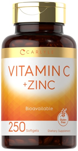 [BRSW2ZY2DMIQYCQ3] Carlyle Vitamin C with Zinc | 250 Softgels | Bioavailable | Ascorbic Acid | Zinc Oxide | Non-GMO and Gluten Free Supplement