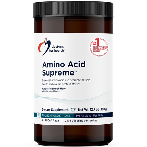 [BRSWGFQYOAPA4YDH] Designs for Health Complete Amino Acid Powder with BCAAs - Amino Acid Supreme, Fruit Punch (30 Servings / 360g)