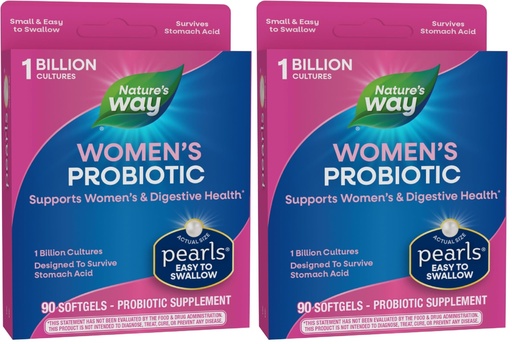 [BRSRGGQKOIFR6DY2] Nature's Way Women's Probiotic Pearls, Supports Women's and Digestive Health*, Protects Against Occasional Constipation & Bloating*, 1 Billion Live Cultures, 90 Softgels, (Pack of 2)