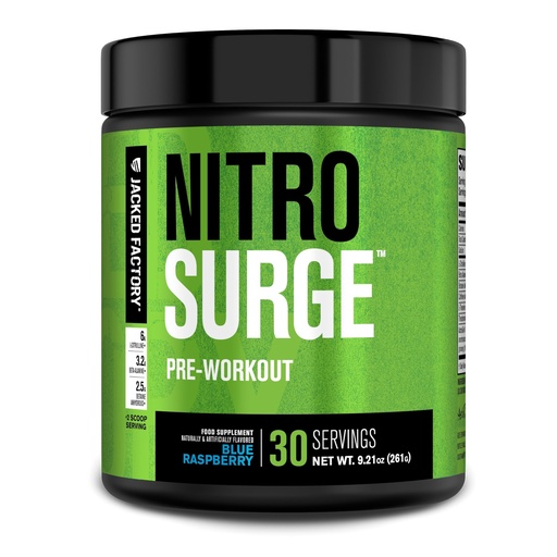 [BRSWGAIHC4MGGCD4] Jacked Factory NITROSURGE Pre Workout Supplement - Energy Booster, Instant Strength Gains, Clear Focus & Intense Pumps - NO Booster & Powerful Preworkout Energy Powder - 30 Servings, Blue Raspberry