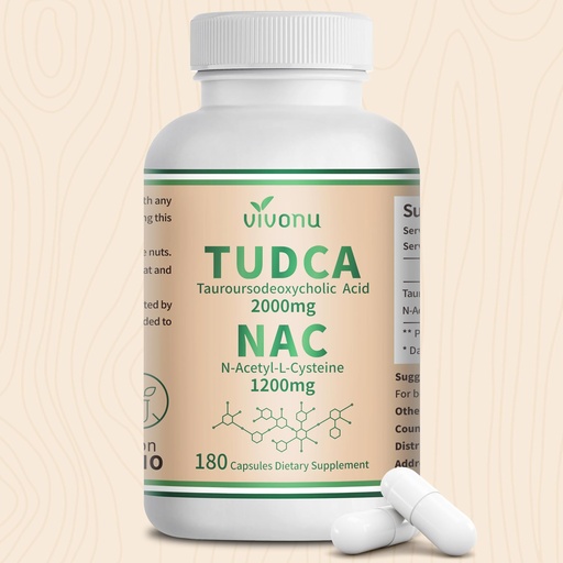 [BRSRGBAYOZ4B6CLF] VivoNu TUDCA 2000mg + NAC 1200mg Supplement Complex Capsules, TUDCA Bile Salt + N Acetyl Cysteine, Antioxidant Supplements for Liver&Lung&Digestion&Gallbladder Cleanse(180 Capsules)