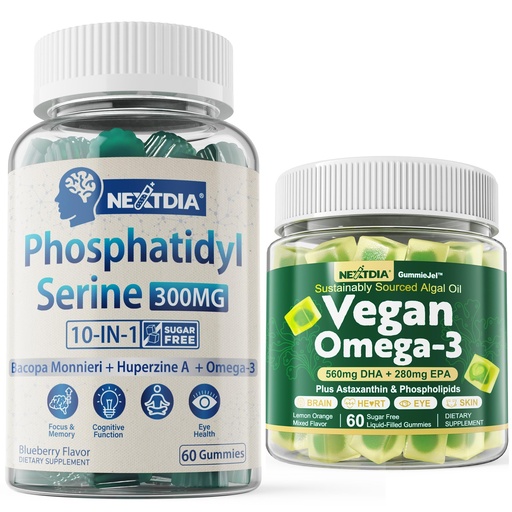 [BRSRAGQOCAFQYAY2] Nextdia Vegan Omega 3 Gummies 1 Pack + Phosphatidylserine Gummies Sugar Free 2 Pack