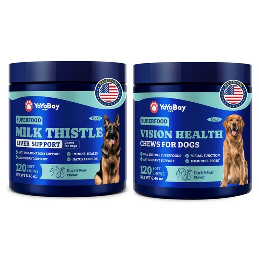 [BRSREAQPCQCRAFY6] Dog Eye and Liver Wellness Bundle – Vision Support Chews with Antioxidants and Omega-3s Plus Milk Thistle Liver Detox Chews with NAC and Curcumin – Natural Daily Health Support for Dogs of All Breeds