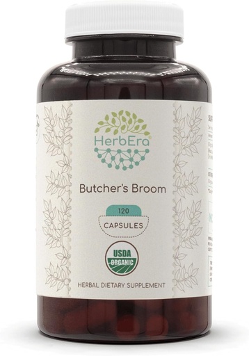 [BRSROEI6OR7AIAY2] HerbEra Butcher's Broom USDA Organic 120 Capsule | Natural Herbal Supplement | Capsule Vegetariani Organici Certificati e Broom di Macellaio Organico (Ruscus aculeatus) Radice secca (120 Capsule)