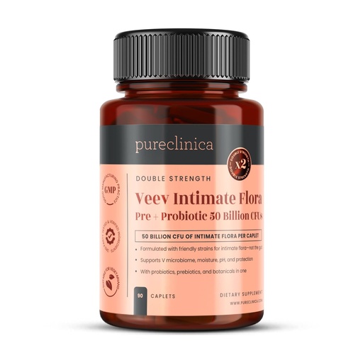[BRSREZAHCIPRS3QV] pureclinica Veev Intimate Flora - Vaginal & Gut Microbiome Support – 50 Billion CFU – Probiotics, Prebiotics, Cranberry, D-Mannose, Hyaluronic Acid – 90 Caplets – 3 Month Supply