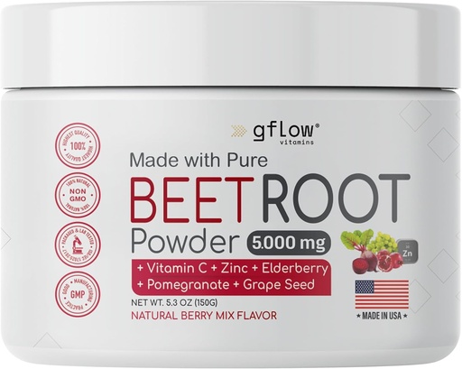 [BRSRMAQTBMNQMFY4] Beet Root Powder - Nitric Oxide Boost and Heart Health - None-GMO Superfood Suplement - Natural Berry Mix Flavor, 30 Servis