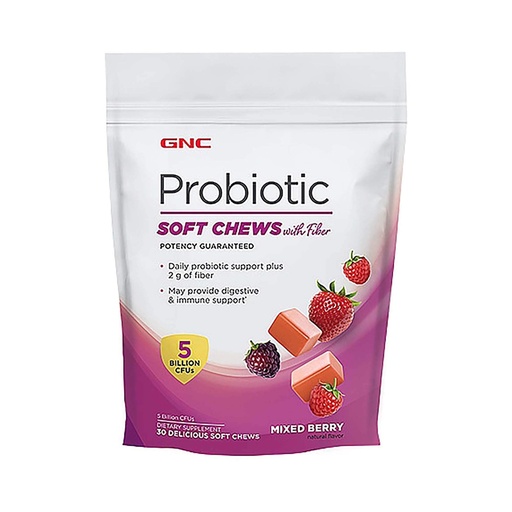 [BRSWEBA2CR5AOCDV] GNC Probiotic Soft Chews with Fiber - Mixed Berry, 30 Chews, Supports Digestive and Immune Health