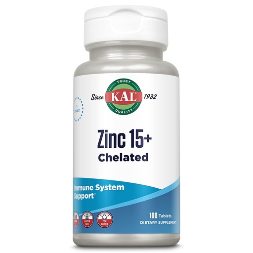 [BRSWIYT3OMAQYYDU] KAL Zinc 15+ with Betaine HCl & Trace Minerals, Healthy Metabolism & Immune System Function Support, Chelated for Absorption, Vegetarian, 100 Tablets