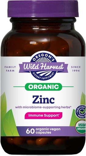 [BRSREHQNPJYWM23V] Oregon's Wild Harvest Zinc – USDA Certified Organic, Vegan Capsules for Immune Support with Microbiome-Supporting Herbs – Non-GMO, 60 Count