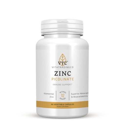 [BRSRACQ6OB6QM2DK] VTC VitaTradingCo. Zinc Picolinate | 50mg Elemental Zinc | Highly Absorbable | Immune & Antioxidant Support | for Skin Health & Cellular Function | 60 Veggie Capsules