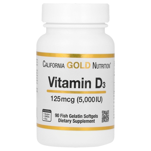 [BRSWGYYFBVYGCYI2] California Gold Nutrition Vitamin D3 Supplement Support for Healthy Bones & Teeth - Immune System Support - Gluten Free, Non-GMO - 125 mcg (5,000 IU) - 90 Fish Gelatin Softgels