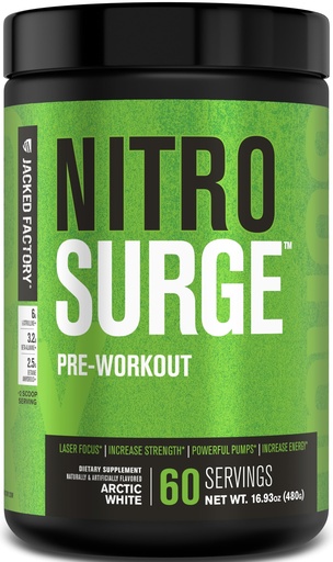 [BRSRM23YOAOWCG3V] Jacked Factory NITROSURGE Pre Workout Supplement - Endless Energy, Instant Strength Gains, Clear Focus, Intense Pumps - NO Booster & Powerful Preworkout Energy Powder - 60 Servings, Arctic White