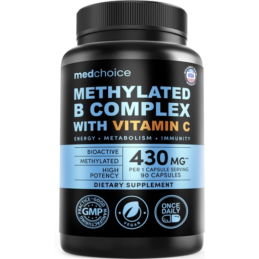 [BRSREHQCAEOQOFI7] 9-in-1 Vitamin B Complex - Methylated Multivitamin with B12 Methylcobalamin, Methylfolate, L-5-MTHF & Vitamin C - Methylated B Complex for Women & Men - Non-GMO, Gluten-Free, & Vegan (90 Servings)
