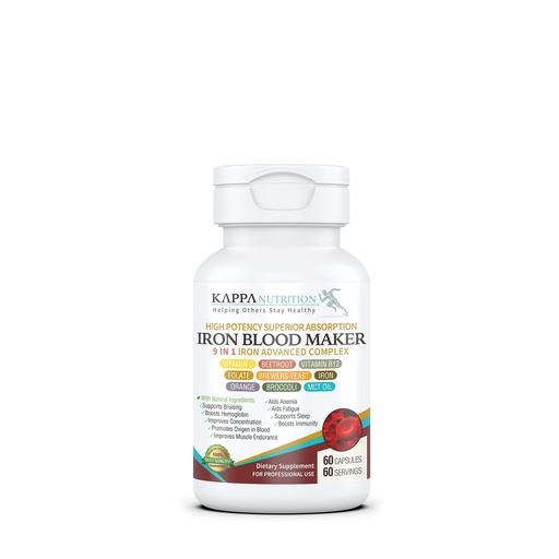 [BRSRMZYEPIJRO2T2] KAPPA NUTRITION Iron 26mg, Vitamin C & Orange 150mg, Folate 667mcg DFE, Vitamin B12, Beetroot, Brewers Yeast, Broccoli & MCT Oil 9 in 1 Advanced Complex (60 Capsules)