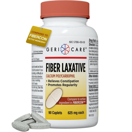 [BRSWKYL5AECRAGTG] GeriCare Fiber Laxative - 625mg Calcium Polycarbophil Fiber Supplement for Women and Men - Gentle Effective OTC Relief for Constipation and Hemorrhoids - Insoluble Fiber Capsules (90 Count)