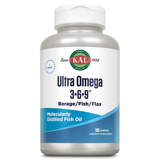 [BRSWIYQ7BV4RSA3U] KAL Ultra Omega 3-6-9 1200mg | Fish Oil w/Cold Pressed Flaxseed & Borage Oil | Skin, Hair, Heart, Memory | 100 Softgels