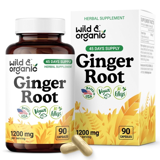 [BRSRAHA3BENGEDL7] Wild & Organic Ginger Root Capsules 1200 mg - Immune & Digestive Support - Natural Ginger Supplements - Zingiber Officinale Powder - 45 Days of Supply - Vegan, No Fillers, Non-GMO - 90 Count