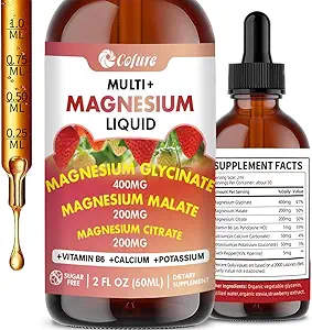 [BRSROADYAUCAOYLX] Triple Magnesium Complex 900 mg Liquid, Magnesium Glycinate, Citrate, Malate with Potassium, Calcium, Vitamin B6 for Adults - Vegan, Non-GMO, Gluten Free - 2 Fl Oz