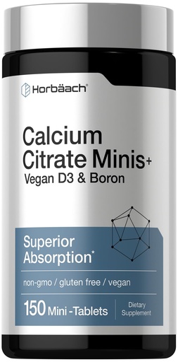 [BRSREBTQBYMRS3T2] Horbäach Calcium Citrate with Vitamin D3 & Boron | 150 Tablets | Supplement for Men and Women | Vegan, Non-GMO, Gluten Free