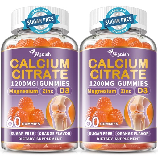 [BRSRGALRDN7AMCIV] (2 Pack) Calcium Citrate 1200 mg for Women,Calcium Magnesium Zinc Vitamin D3 Gummies,High Absorption Calcium Chews Supplement for Bone,Teeth and Muscle Healthy,Sugar Free,Vegan,Non-GMO,Orange Flavor