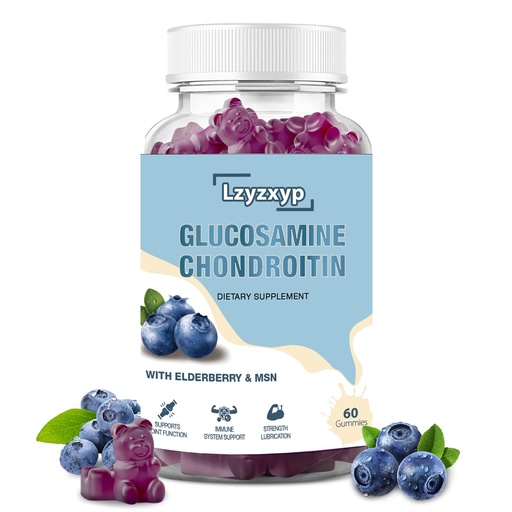 [BRSRE2YHDMHREETP] 1 Packs 3000mg Glucosamine Chondroitin Gummies with MSM & Elderberry - Extra Strength， Antioxidant Immune Support Supplement Joint Health, Flexibility for Adults, Men & Women 60Cts (1)