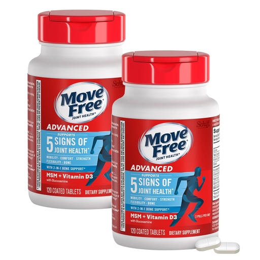 [BRSWG2QFB56AMCD5] Move Free Advanced Glucosamine Chondroitin MSM + Vitamin D3 Joint Support Supplement, Supports Mobility, Comfort, Strength, Flexibility & Bone + Immune Health, 120 Tablets/40 Servings (2 Pack)