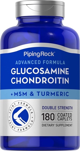 [BRSRMHQTCVYGAF3H] Piping Rock Glucosamine Chondroitin MSM Plus Turmeric | 180 Caplets | Double Strength Formula | Advanced Complex Supplement | Non-GMO, Gluten Free