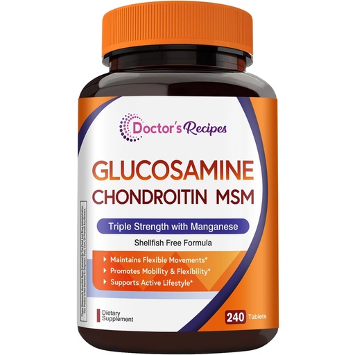 [BRSREHY3CVYWYA35] Doctor's Recipes Glucosamine Chondroitin MSM and Manganese Supplement, 1800 mg Glucosamine HCl, NO Shellfish, Healthy Structure & Movements, Flexibility Support for Men & Women, 240 Tablets
