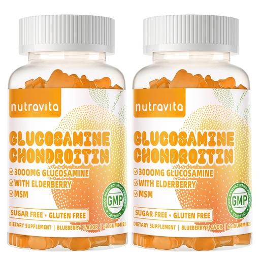 [BRSRAA3YOR6WO3DJ] Nutravita Glucosamine Chondroitin Gummies with MSM & Elderberry Extra Strength - Joint Support, Antioxidant Immune Support Supplement for Adults, Men & Women.120 Orange Chews