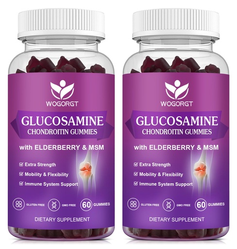 [BRSRMAYOAUDWCHL5] WOGORGT Glucosamine Chondroitin Gummies for Women & Men - 1500mg Glucosamine Chondroitin with MSM & Elderberry - Flexibility & Immune Support - 60 Gummies (2 Pack)
