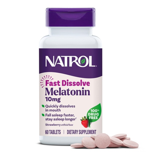 [BRSWIZITBV7BKHYV] Natrol Melatonin 10mg Fast Dissolve Tablets, Strawberry Flavor, 60 Count, Sleep Aids for Adults, Fast Dissolve Melatonin for Adults, 60-Day Supply