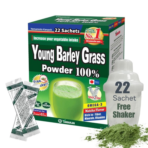 [BRSWIYQPCIORCYA7] Yamamoto Kanpoh YAMAKAN Barley Grass Juice Powder, Young Barley Grass Powder Rich in Minerals, Vitamins & Plant-Based Protein for Women & Men, Grass Juice from Japan, Non GMO 22 Count