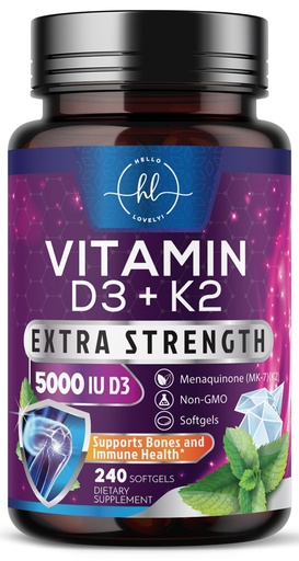 [BRSRAGQPAUAQI3IU] Vitamin D with K2 (MK-7) - Vitamin D3 5000IU (125mcg) Per Serving - D3K2 Complex Supplement for Bone, Teeth, Muscle, Calcium Absorption, Immune Support & Heart Health - Bottled in USA - 240 Softgels