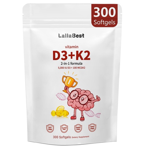 [BRSRGEIPC4CROG3L] Vitamin D3 10000 iu Plus K2 (MK-7) 200 mcg, Virgin Coconut Oil Softgels| 2 in 1 Vitamins D & K Complex,Supports Calcium Absorption, Bone, Immune, & Heart Health*