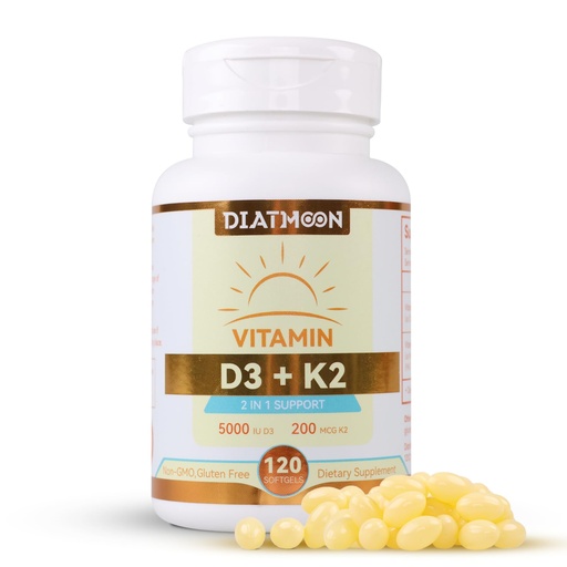 [BRSRAHQOB4MWOFLU] Vitamin D3 K2 Supplement Softgels, Vitamin D3 5000 IU & Vitamin K2 MK7 200 mcg, Bone & Teeth Support, Easy to Swallow - 120 Counts