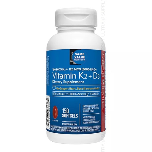 [BRSRACAROQPGGDYY] Members Mark Vitamin K2 + D3 (150 Count.) Softgels, 180 mcg & 125 mcg (5000 IU) | Bone, Heart & Immune Health Support, with MenaQ7 MK-7