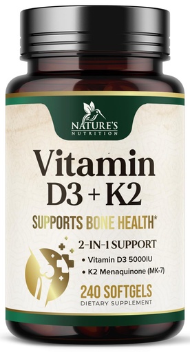 [BRSRAGQ6AQBGYETX] Vitamin D3 5000 IU 125mcg Per Serving - Extra Strength Vitamins D K2 2-in-1 for Bone, Heart, & Muscle Support - Immune Support & Calcium Absorption with Olive Oil - Non-GMO USA Bottled - 240 Softgels