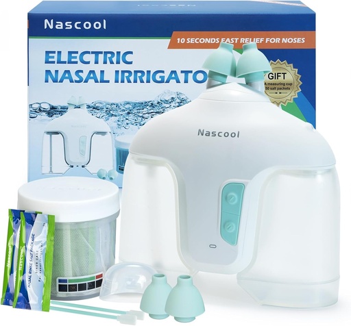 [BRSRMCQNO4FRSH3X] Electric Nasal Irrigation System with 50 Salt Packets, 2 Modes Nose Cleaner with SelfCleaning & Auto Waste Collection Function for Sinus Relief Runny Nose, Nasal Congestion, Itching Nose