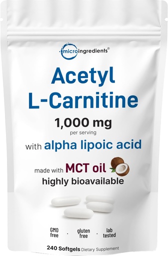 [BRSREGD2OUBQI336] Micro Ingredients Acetyl L-Carnitine (ALCAR) 1,000 mg Per Serving, 240 Softgels | 2-in-1 Formula with Alpha Lipoic Acid | Made with MCT Oil | Non-GMO, Gluten Free