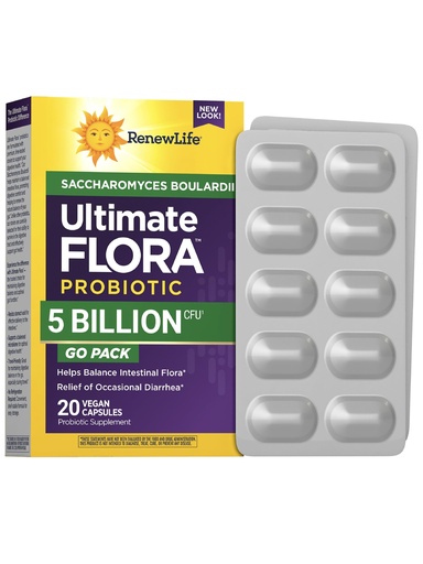 [BRSREFT5OUAQGGYZ] Renew Life Ultimate Flora Saccharomyces Boulardii Probiotics | 5 Billion CFU | 20 Vegan Capsules Go Pack | Helps Balance Intestinal Flora