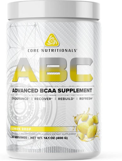[BRSROAL5BEJRY23F] Core Nutritionals ABC Advanced BCAA Supplement | Amino Acid Recovery Blend | with Glutamine, Beta Alanine, Citrulline Malate | 20 Servings (Lemon Drop)