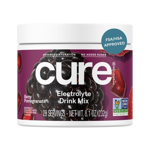 [BRSRMFQOC54BQAI6] Cure Hydration - Electrolyte Drink Powder Berry Pomegranate 28 Servings | Plant-Based Dehydration Relief Mix Made with Coconut Water, No Added Sugar, Vegan, Non-GMO, Gluten Free, FSA-HSA Eligible