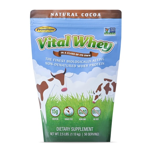 [BRSWI2QBOQGQ2FDC] Grass-Fed Whey Protein Powder for Immune Vitality, Natural Cocoa 2.5lbs (56 Servings), 15g Protein Per Serve, Vital Whey, Clean Holistic, Wellness Nutrition