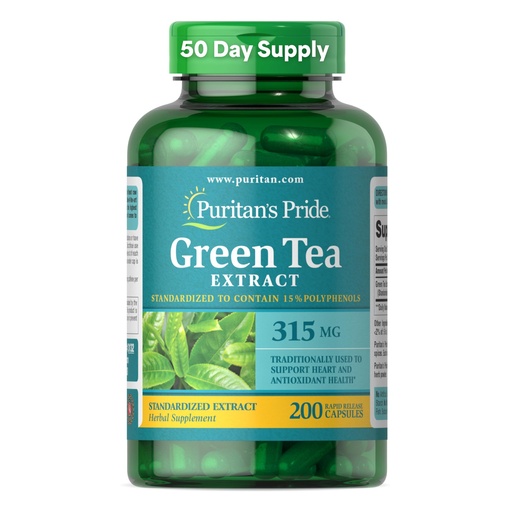 [BRSWIZQ3OVYGEDLC] Puritan's Pride Green Tea Standardized Extract 315mg, Dietary Herbal Supplement for Antioxidant Health Support, EGCG, 3 Month Supply, 200 Rapid Release Capsules