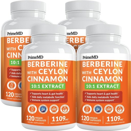 [BRSRACQYCIMQEE33] 21-in-1 Berberine Supplement with Ceylon Cinnamon Capsules - Dihydroberberine with Chromium, Bitter Melon & Green Tea Extract - Berberine with Ceylon Cinnamon for Energy Support (120 Ct) (Pack of 4)