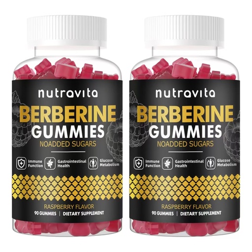 [BRSRAAA2BAOWGFLD] Nutravita Berberine Gummies with Ceylon Cinnamon 1500mg High Potency Berberine HCL Supplement for Immune and Metabolism Support, Sugar Free Organic Berberine Gummies Raspberry Flavor-2PACK