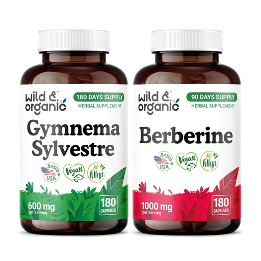 [BRSRGHYCCUDRSAL5] Wild & Organic Gymnema Sylvestre 180 Capsules & Berberine 180 Capsules