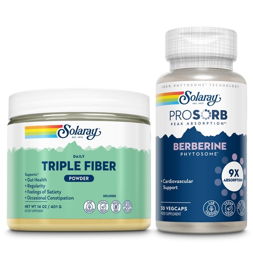 [BRSREZA6OZYQMHQY] SOLARAY Triple Fiber Powder and ProSorb Berberine Phytosome - Unflavored Daily Fiber Supplement w/Prebiotics, Regularity and Gut Health Support - 9X Absorption Berberine Supplement, Vegan, 30 Serv Ea